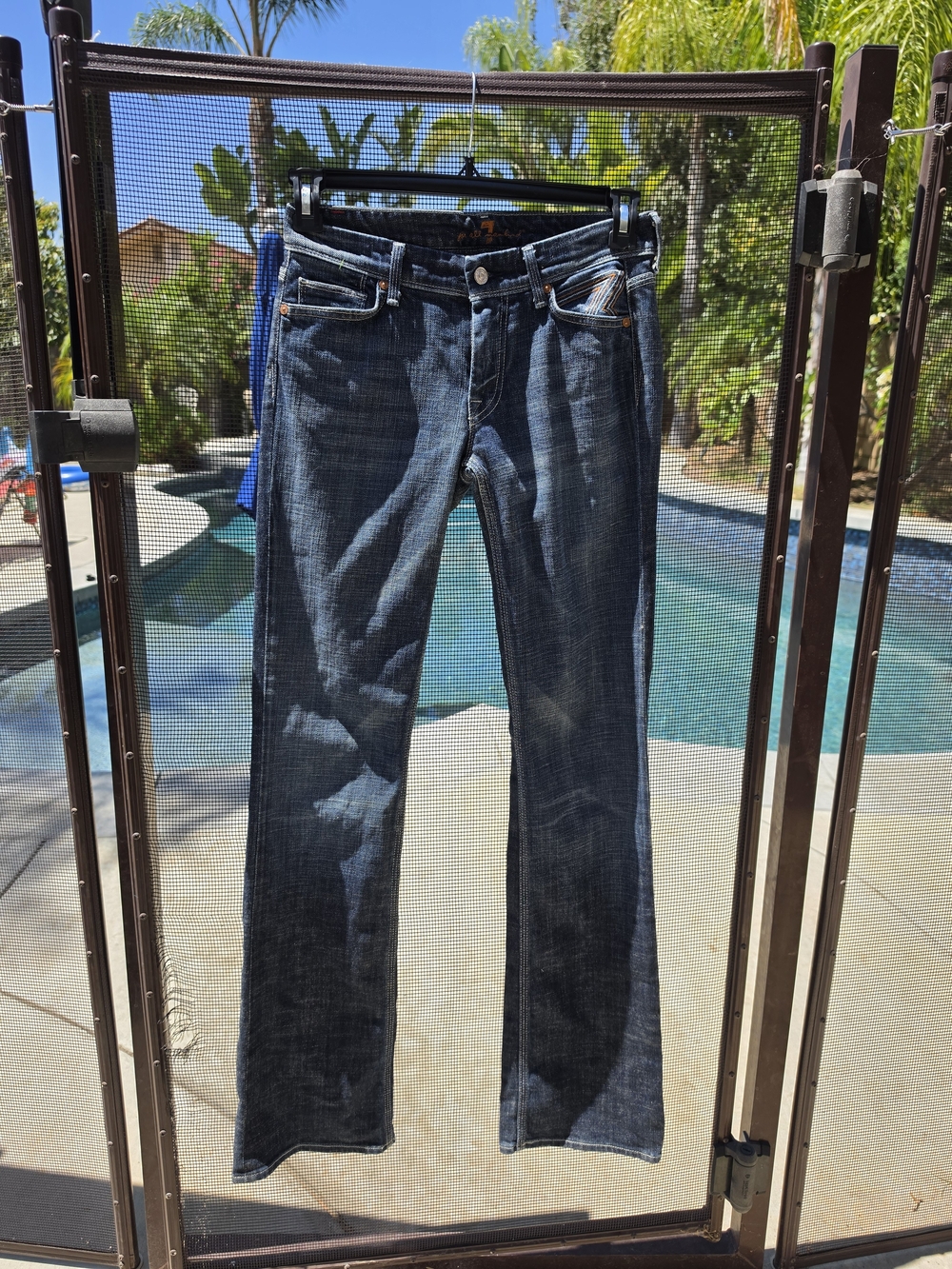 7 For All Mankind Women's Boot Cut Jeans in Dark Blue Denim